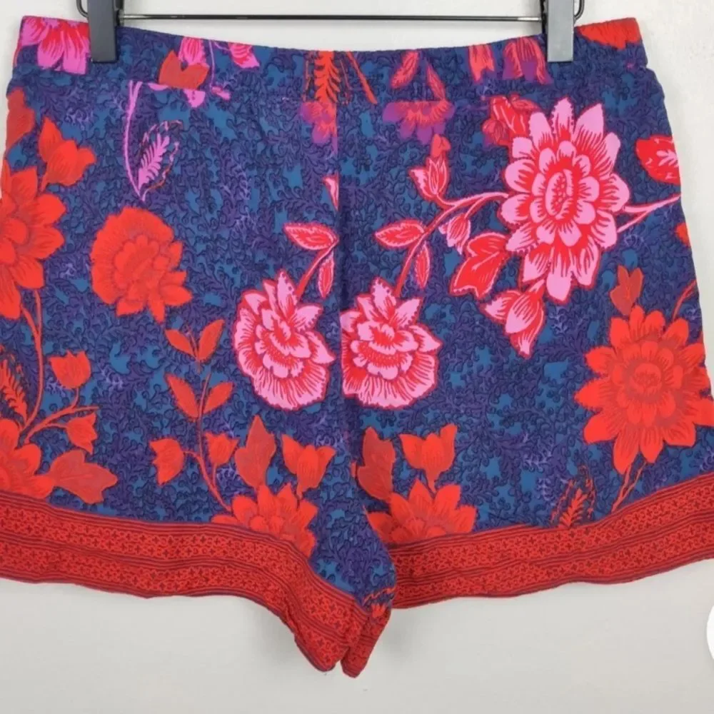 Anthropologie Red and Blue Floral High Waist Shorts small